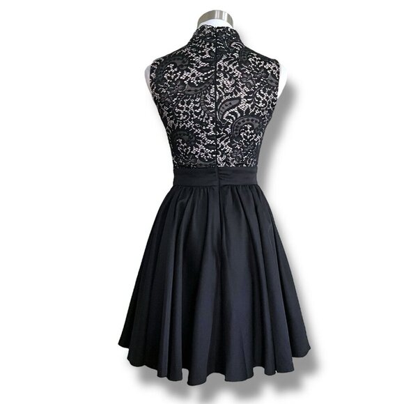 Chi Chi London for Modcloth Womens Dress Sz 2 Black Lace High Neck Fit & Flare - Picture 6 of 8